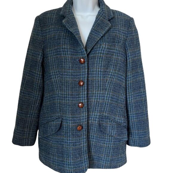 Orvis Blue Plaid Wool button front blazer 14P - Picture 2 of 7